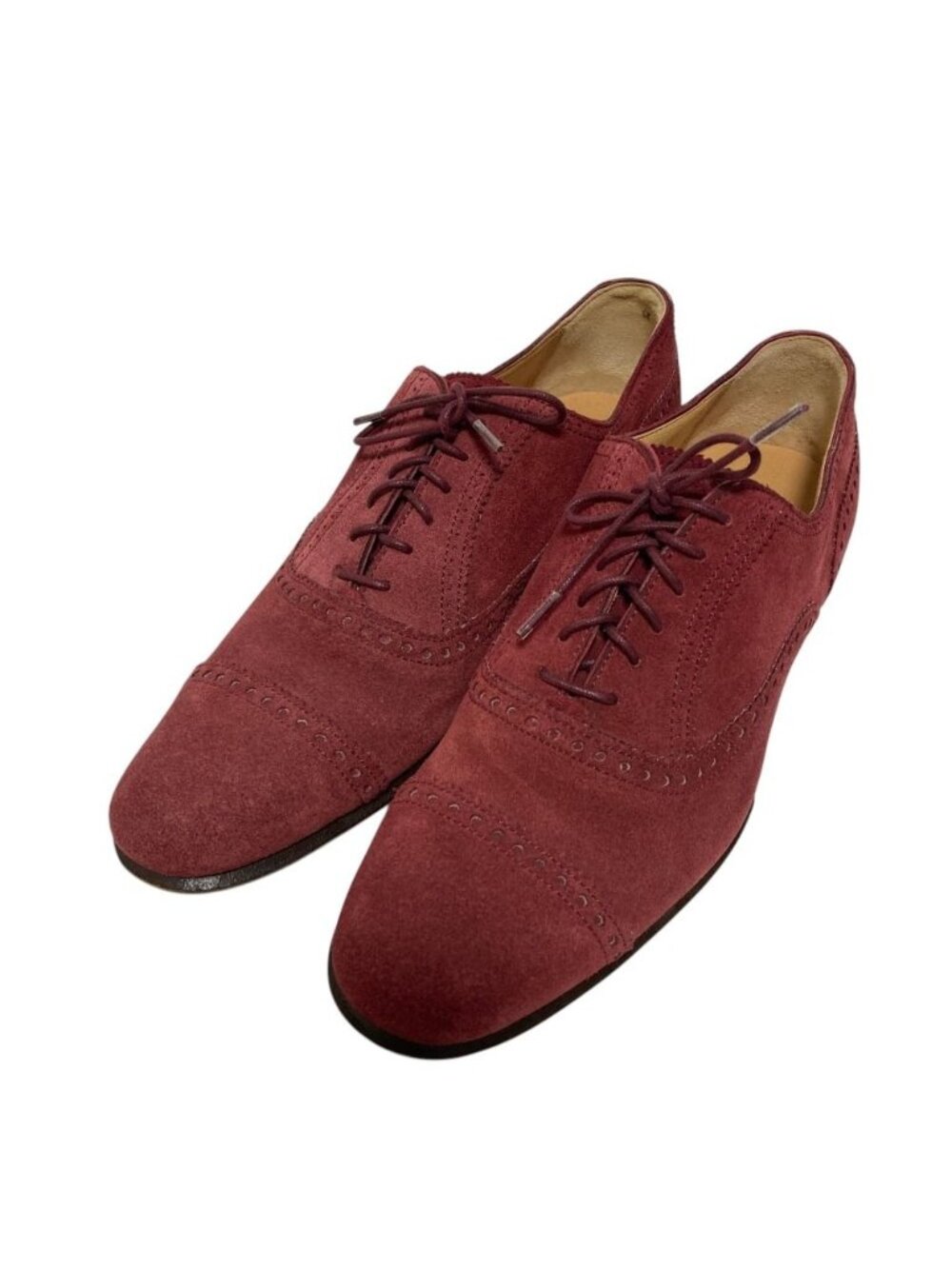 Hermes Semi Brogue Suede Leather Shoes Bordeaux Flat Spring Summer Fall